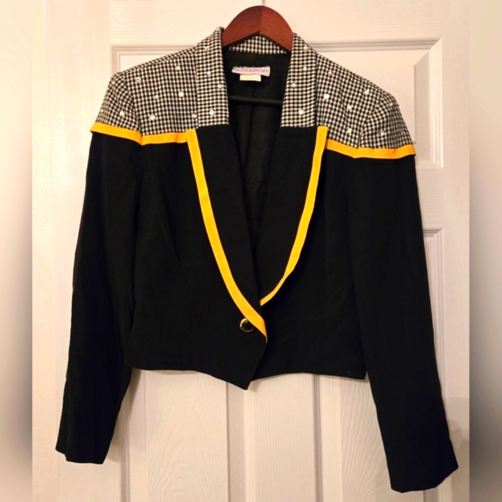 Blossom Rosen Vintage 80s Cropped Jacket Houndstooth Rhinestones